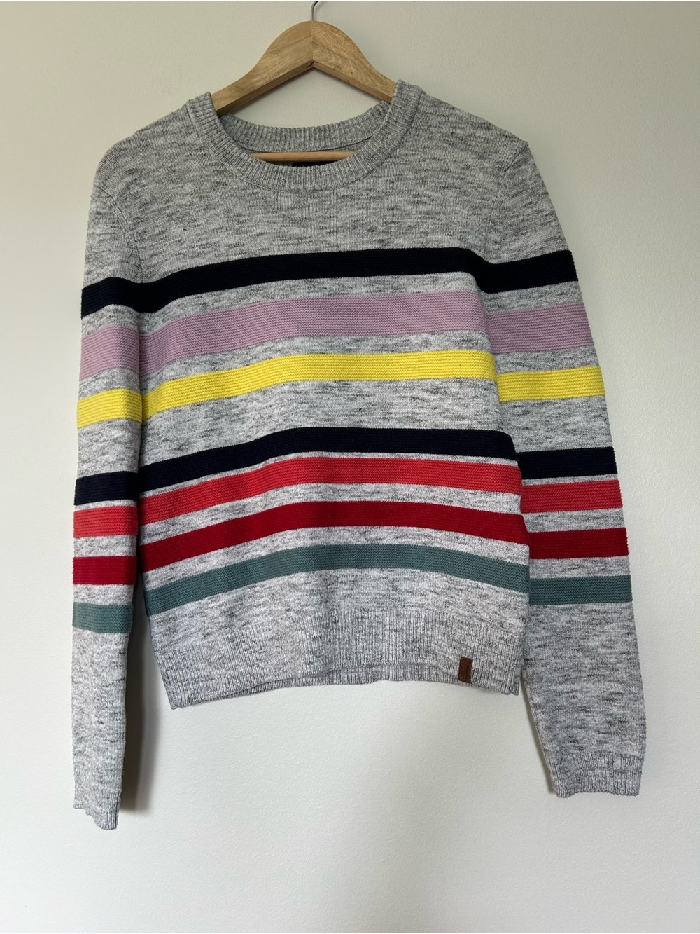 Roots Gray Crewneck Sweater with Multicolor Stripes